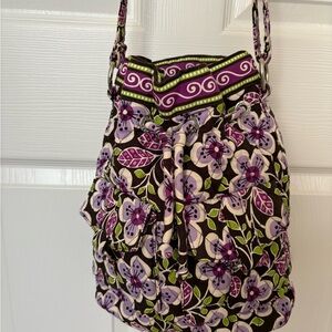 Vera Bradley Purple and Green Plum Petals Bucket Drawstring Bag